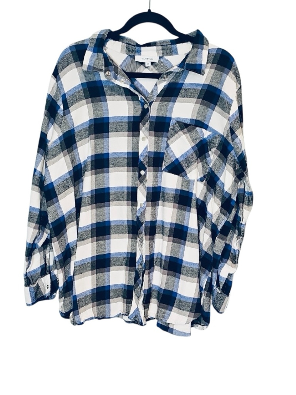 💚 My Style Button-Front Plaid Shirt, Size 3X